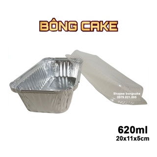 Set 100 hộp nhôm (Hộp giấy bạc) kèm nắp loại 620ml đựng bánh thực phẩmcó thể nướng trực tiếp trên lò