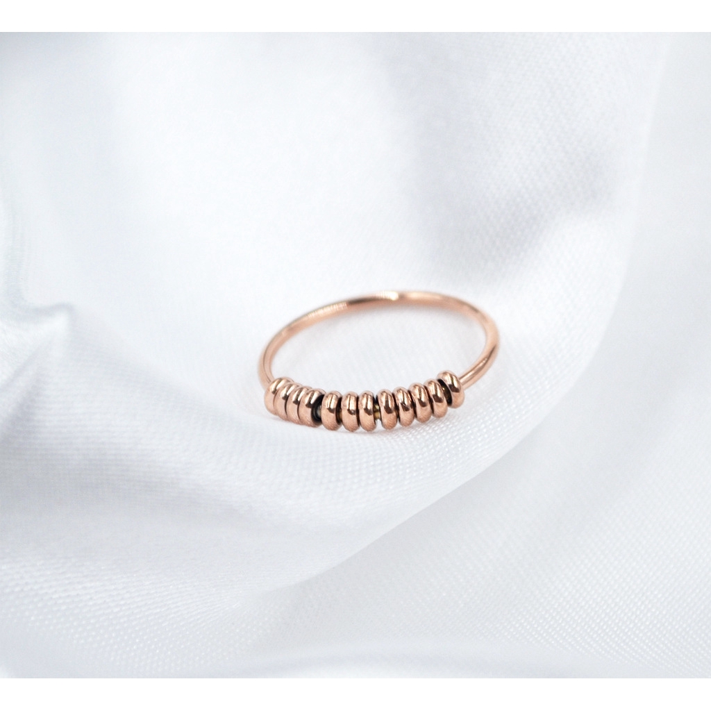 Nhẫn thép titan mạ vàng hồng 18k đính hạt tròn nhỏ đơn giản dễ phối đồ thời trang hàn quốc