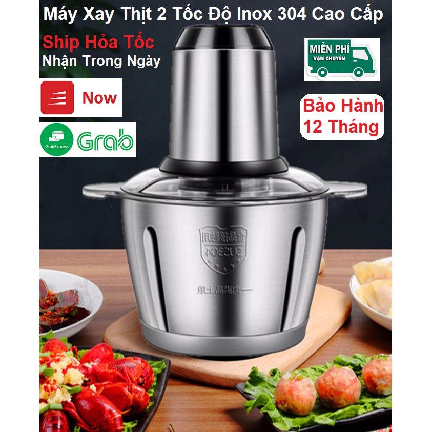 Máy Xay Thịt Inox, 2 Lít 4 Lưỡi Đa Năng, 2 Tốc Độ, Xay Thịt, Xay Tỏi Ớt, Xay Rau Củ Quả - Bảo Hành 12 Tháng