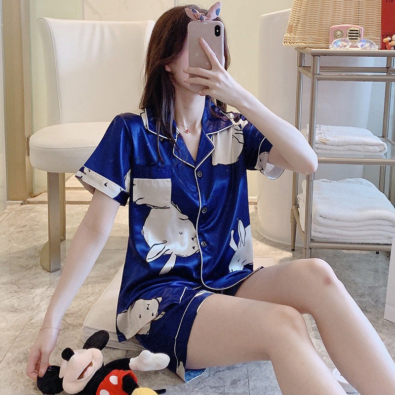 Bộ Đồ Ngủ Ngắn Vải Lụa Xinh Xắn Cho Nữ | BigBuy360 - bigbuy360.vn