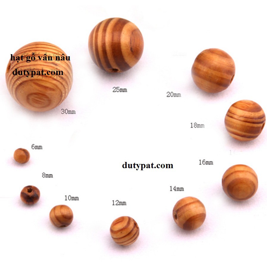 16 hạt gỗ Vân nâu tự nhiên size 10mm (gói 5/10/25gam)