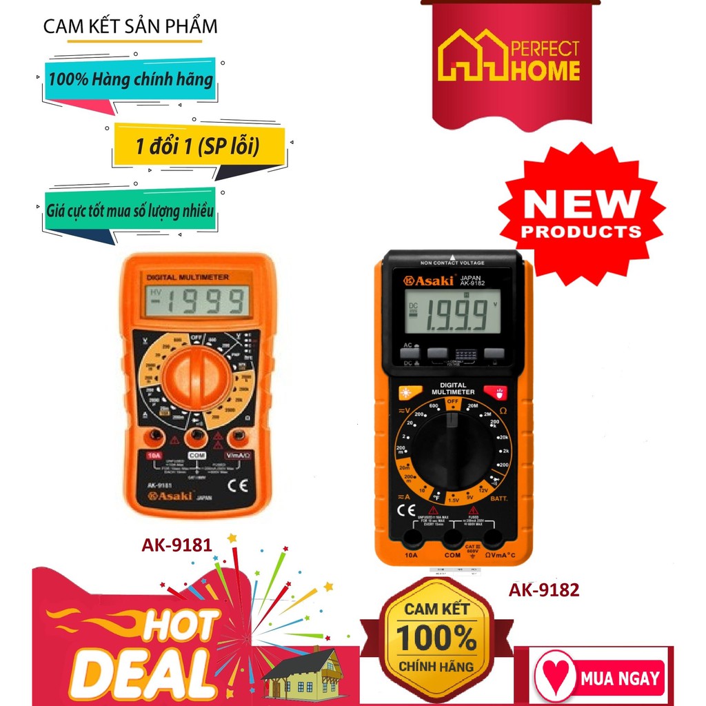 {Hàng_Chính hãng} Đồng hồ đo điện vạn năng cao cấp Asaki AK-9181 3½ Digit LCD, AK-9182 3½ Digit LCD