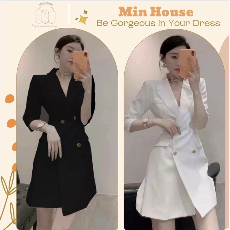 Váy blazer thắt eo thiết kế quảng châu-Hàng cao cấp loại 1-đầm blazer thanh lịch,váy vest công sở nữ-Min house