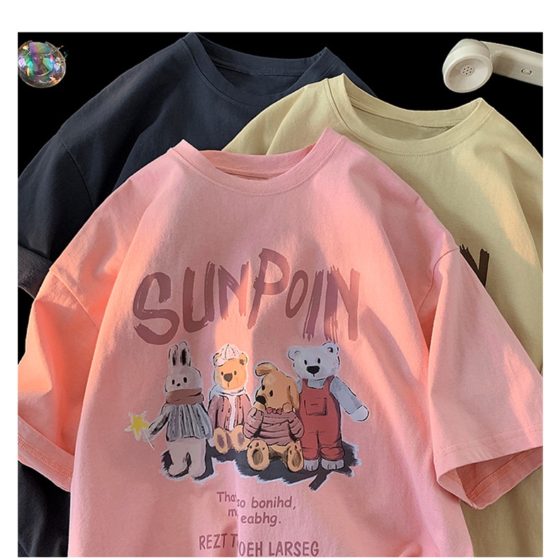 Áo Thun Ngắn Tay In Hình Gấu Graffiti Thời Trang Mùa Hè Hàn Quốc 2022 Cho Nữ