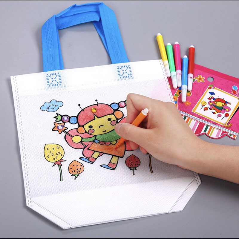 Túi Vải Vẽ, Tô Màu Cho Bé (Tặng Kèm 6 Màu Dạ) Nhiều Hình Dễ Thương