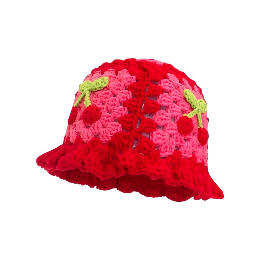 Mũ dệt kim Mg STUDIO họa tiết Cherry độc đáo
