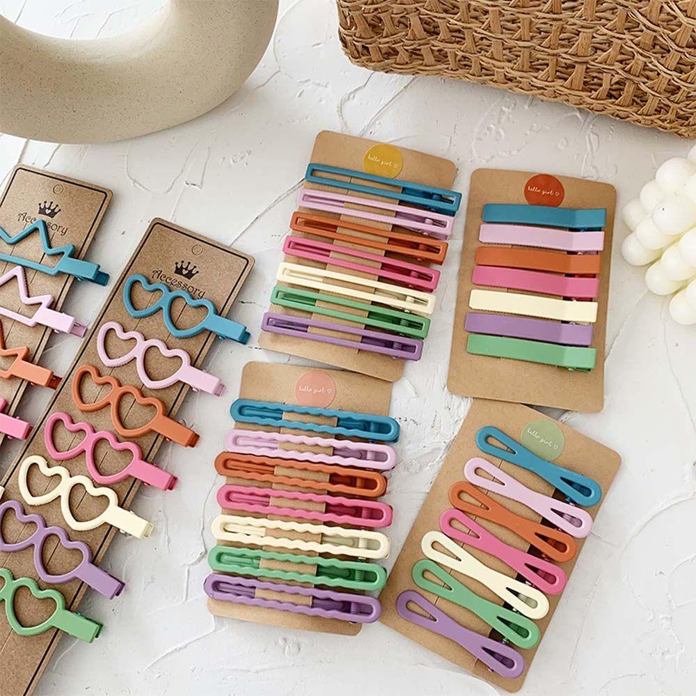 1 Set Kẹp Tóc Mỏ Vịt Nhiều Màu Sắc Họa Tiết Hình Học Trái Tim Vương Miện Tình Yêu Màu Trơn