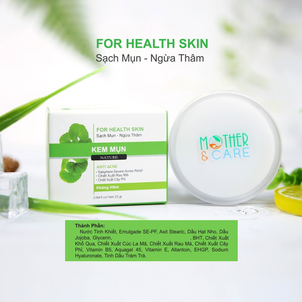 Kem Mụn Mother &amp; Care 25g - Giảm Mụn, Ngừa Thâm, Chiết Xuất Rau Má, Cây Phỉ