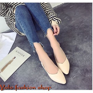 [H1] Giày búp bê nữ đế bằng mũi nhọn da mềm dáng basic - Kèm hình thật