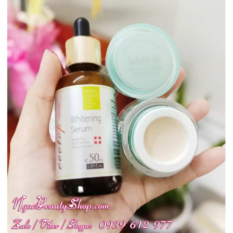 Combo chuyên sâu dưỡng trắng da, chống lão hóa San-Ei và Whitening EcoTop Serum