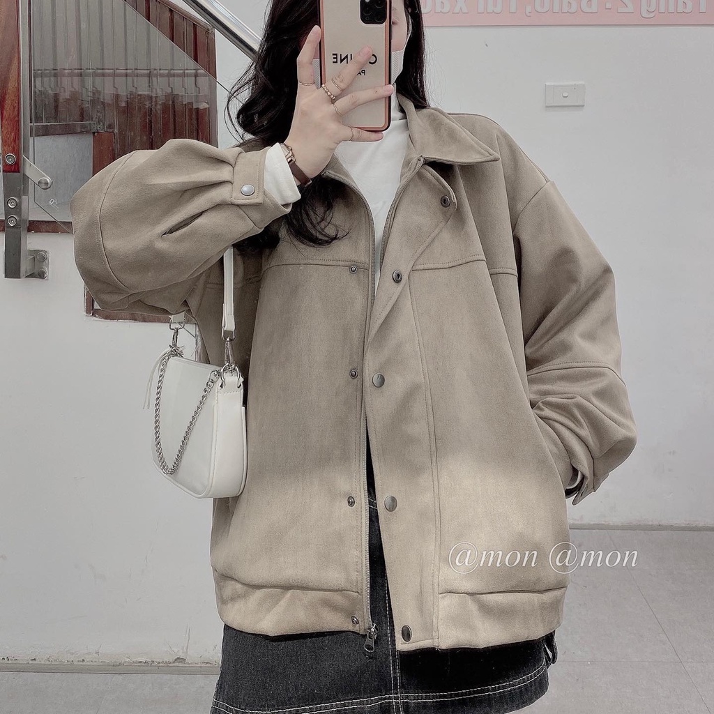 210704 Áo bomber da lộn, áo khoác da lộn nữ , áo khoác bomber thời trang ulzzang, freesize | BigBuy360 - bigbuy360.vn