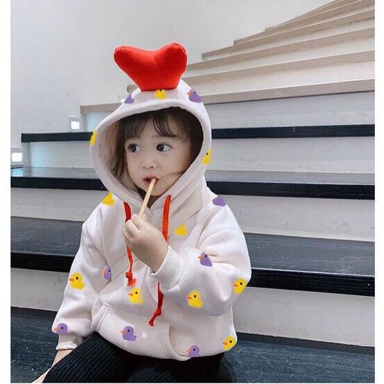 Áo Hoodie cổ chui có nón bông nỉ ấm áp cho bé gái từ 8 đến 18kg mặc Thu Đông đi học đi chơi - Riokids AL1