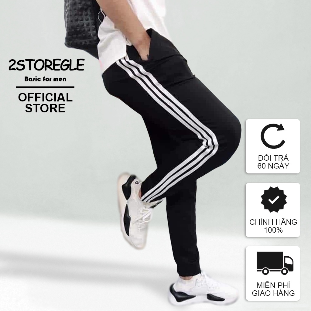 Quần Thể Thao Nam Ba Sọc 2STOREGLE Chất Vải Thu Đông Co Giãn Ống Suông Ống Côn