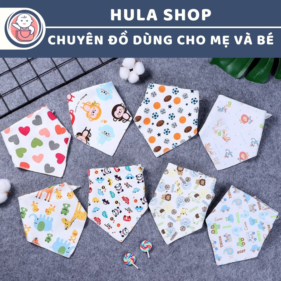 Set 3 khăn yếm tam giác 2 lớp cotton có cúc bấm cho bé