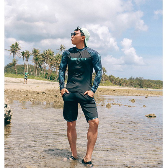 Bộ đồ bơi nam dài tay thun lạnh thể thao cao cấp họa tiết lá