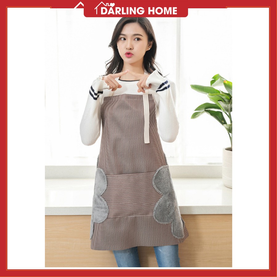 Tạp Dề Nấu Ăn Chống Nước Hàn Quốc Có Khăn Lau Bên Hông Dễ Thương Darling Home