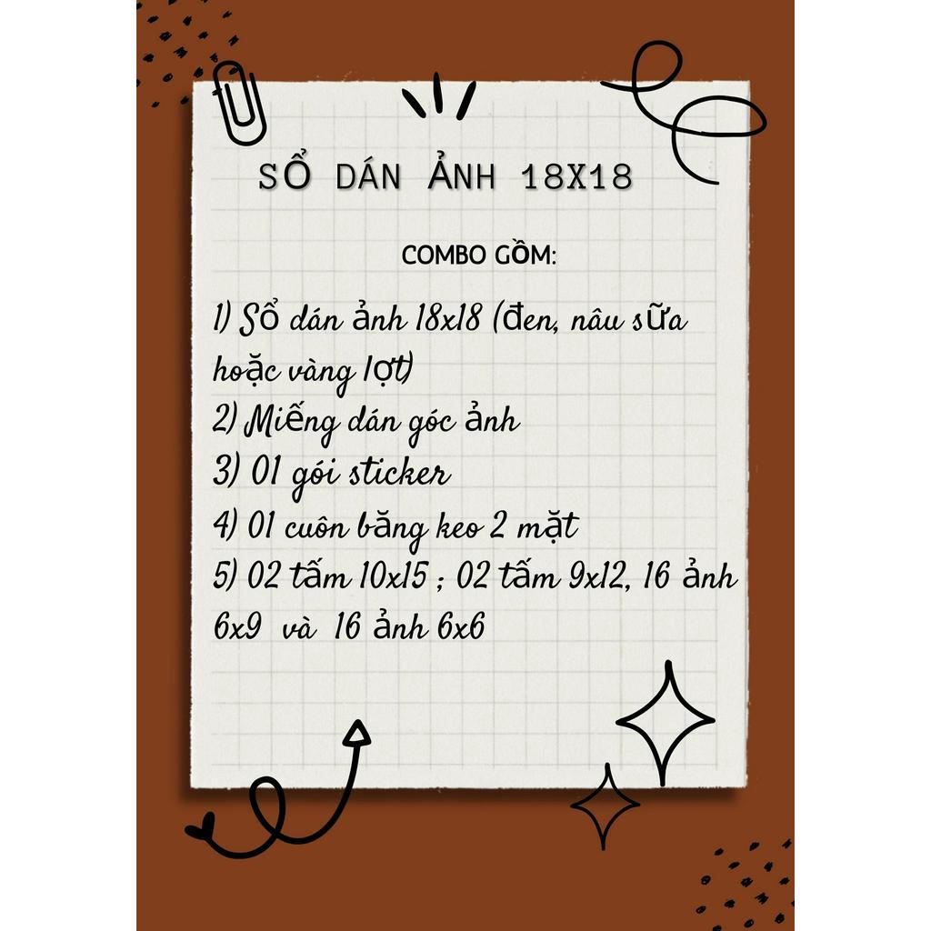 Combo sổ dán ảnh lò xo 20 trang 18x18, kèm in ảnh và sticker