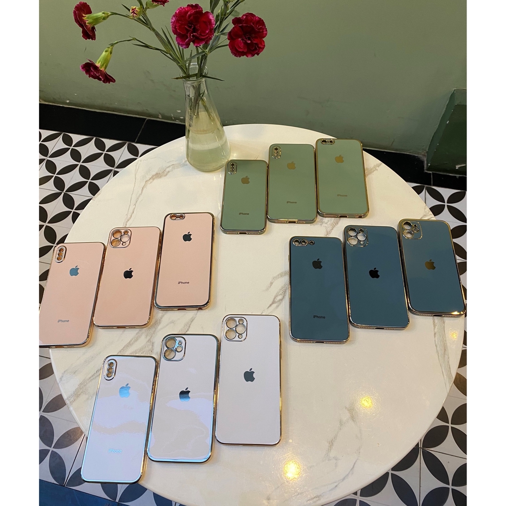 Ốp Iphone Bóng Viền Vàng Đồng dành cho Iphone 6/6s/7/8/Plus/X/Xsmax/11/11pro/promax