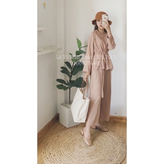 Set áo + quần ống suông be