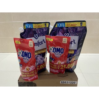 Nước Xả Vải Comfort Nước Hoa Hương nước hoa thiên nhiên Túi 1,8L- tặng kèm túi nước giặt omo matic cmofort