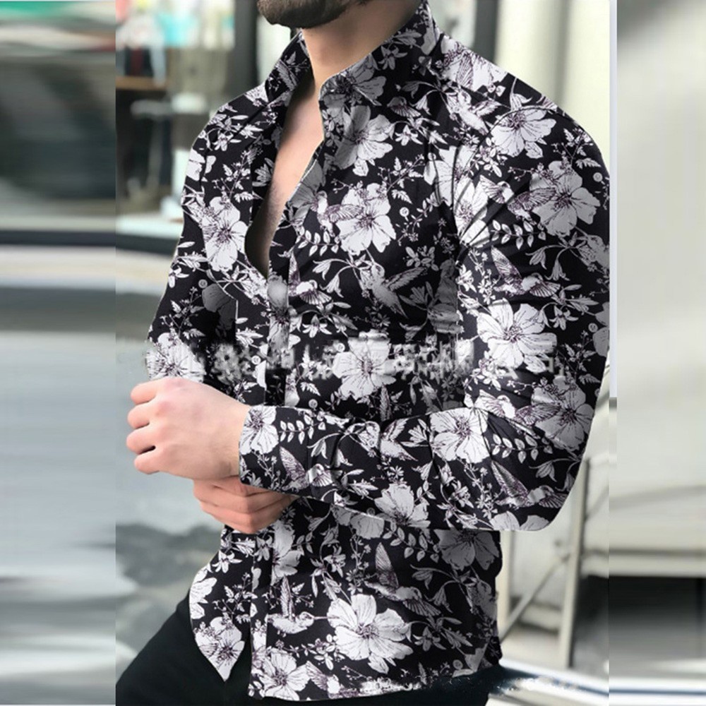 Áo sơ mi nam dài tay họa tiết hoa văn