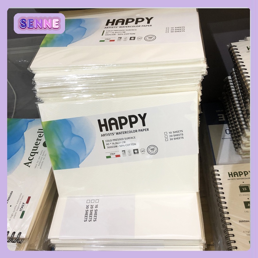 Xấp 10 Tờ - Giấy Vẽ Màu Nước HAPPY - 300gsm - Chính Hãng