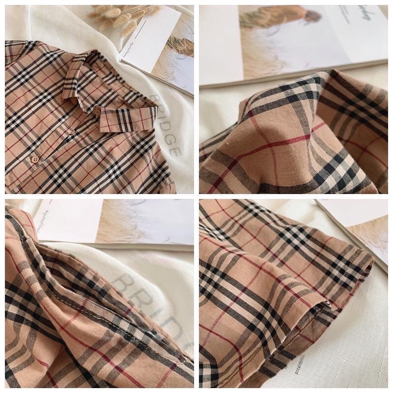 Váy cotton nữ mùa hè nhỏ phong cách hàn quốc mùa hè giản dị đi làm tính khí váy sơ mi kẻ sọc mỏng