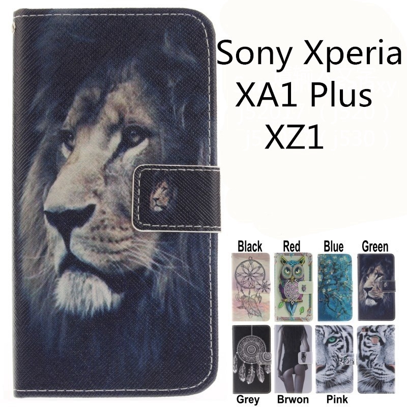 Sony Xperia XA1 Plus XZ1 Color Painting Flip PU Leather Cover Protect case