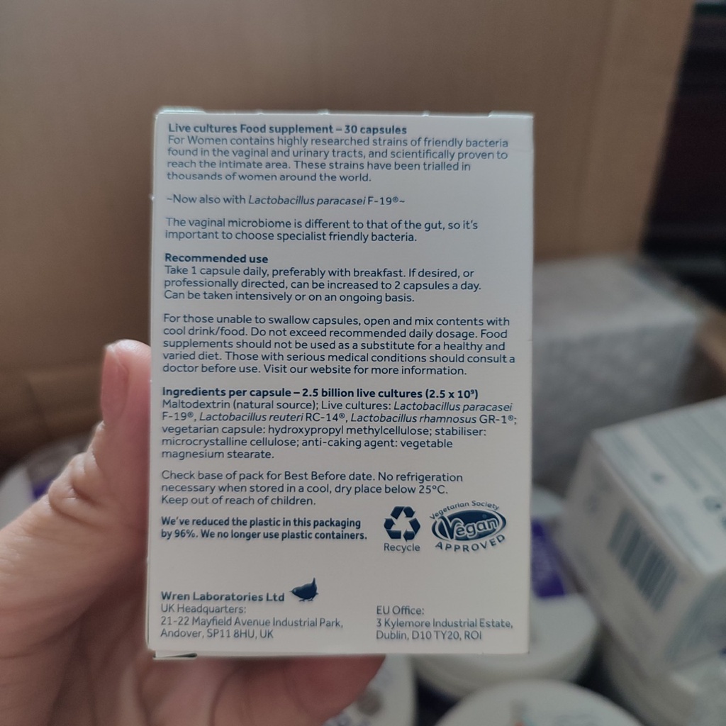 Men vi sinh Optibac tím Optibac Probiotics For Women, Hàng chuẩn UK Anh Quốc (30v và 90v