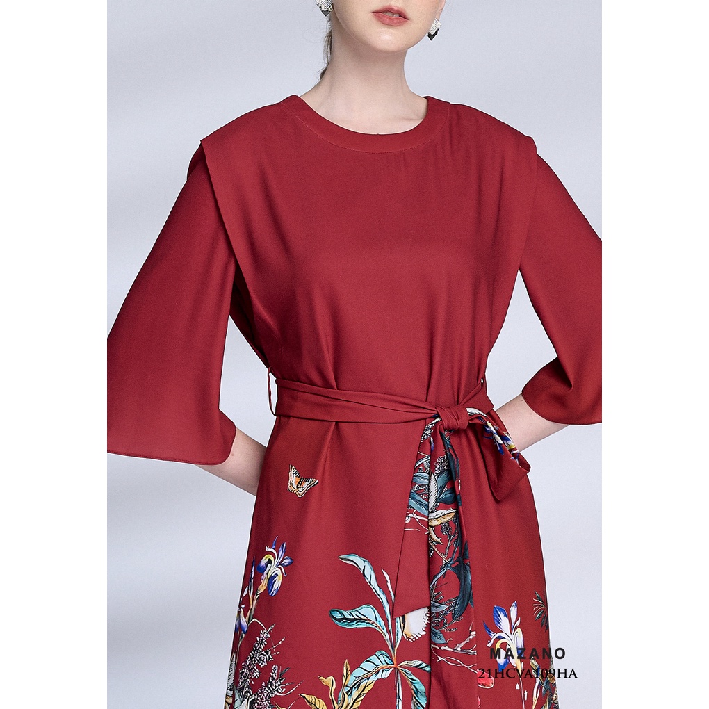 Đầm đỏ họa tiết thắt đai MAZANO MS 21HCVA109HA
