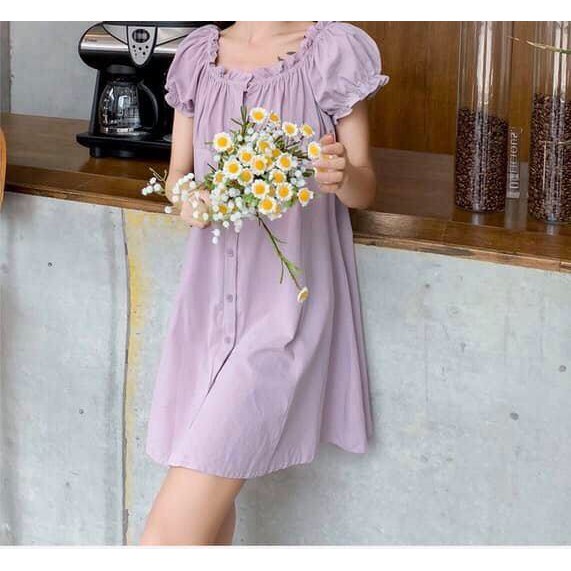 (QC L1) ĐẦM TRỄ VAI CHẤT ĐŨI TAY BỒNG NGẮN - VÁY BABYDOLL CỔ BÈO CÚC CÀI 4 MÀU