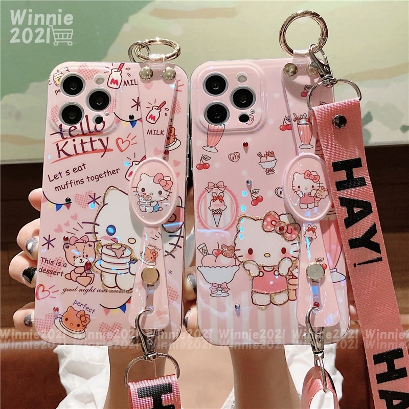 Ốp điện thoại in hình hello kitty có dây đeo thích hợp cho iPhone 13 12 i11 PRO XS MAX XR i7 8P