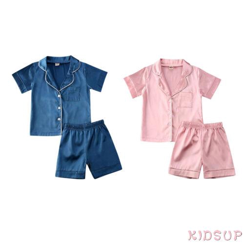 Bộ Đồ Ngủ Pijama Màu Trơn + Quần Satin Co Giãn Có Nút Cài Cho Bé Trai / Gái