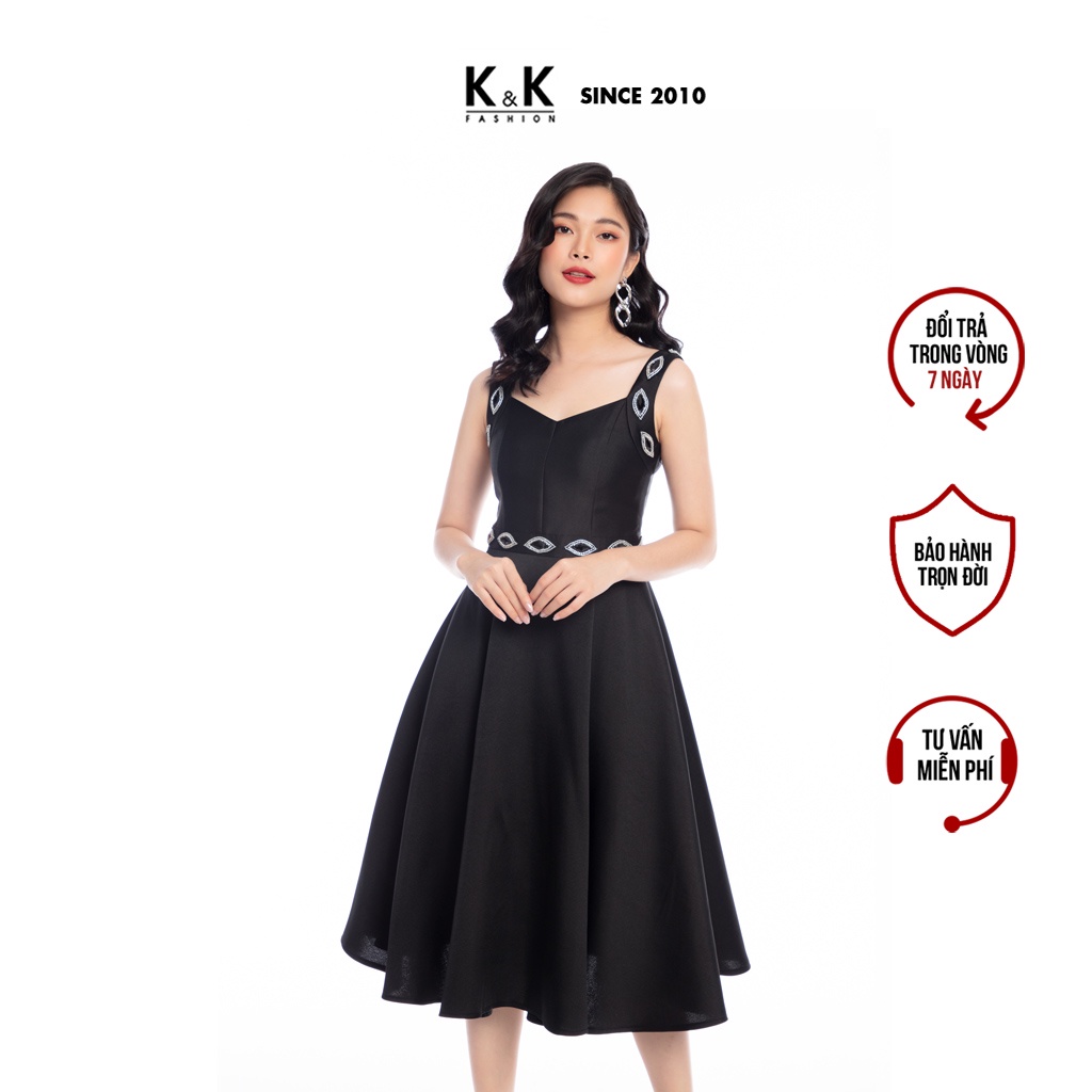 Đầm Hai Dây Dự Tiệc K&K Fashion HL15-01 Màu Đen Chất Liệu Phi Hai Da