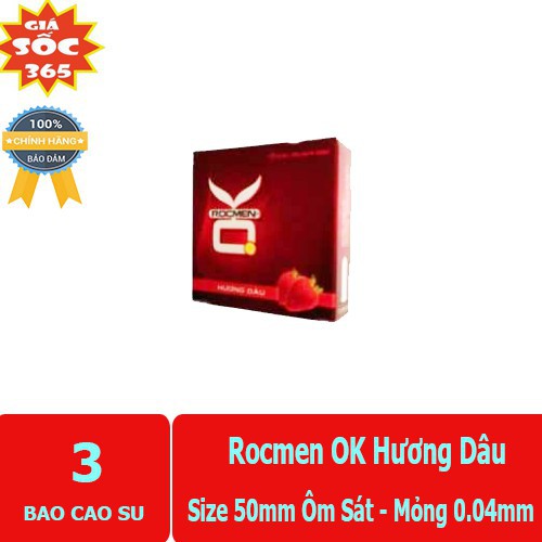 [QUÀ TẶNG 1K] 1 Hộp 3 cái Bao cao su gia đình Rocmen Ok Hương Dâu giá siêu rẻ