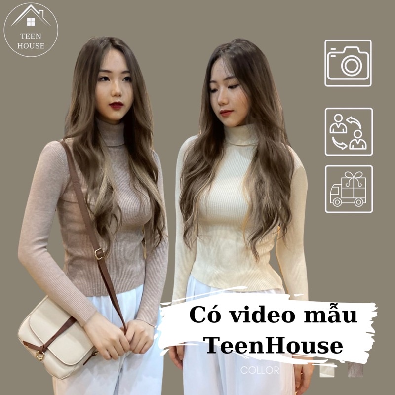 Áo len tăm cổ lọ nữ hàn quốc dài tay kiểu áo len mỏng dệt kim chất len mongtoghi nữ, 3 màu đen,nâu,be quảng châu