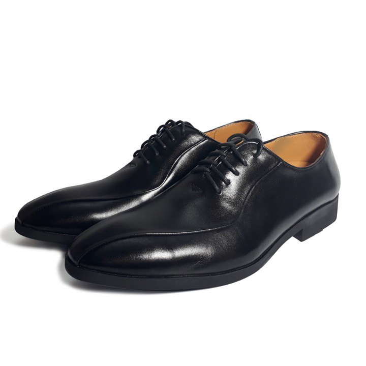 Giày tây nam buộc dây da bò thật Happyshoes HS50 kiểu giày công sở chuẩn giay da Việt xuất xịn da trơn
