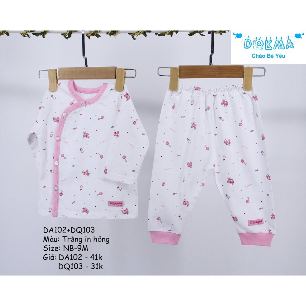 DA102/DQ103 Dokma - Bộ cài cúc lệch chất cotton mỏng cho bé 0-6m