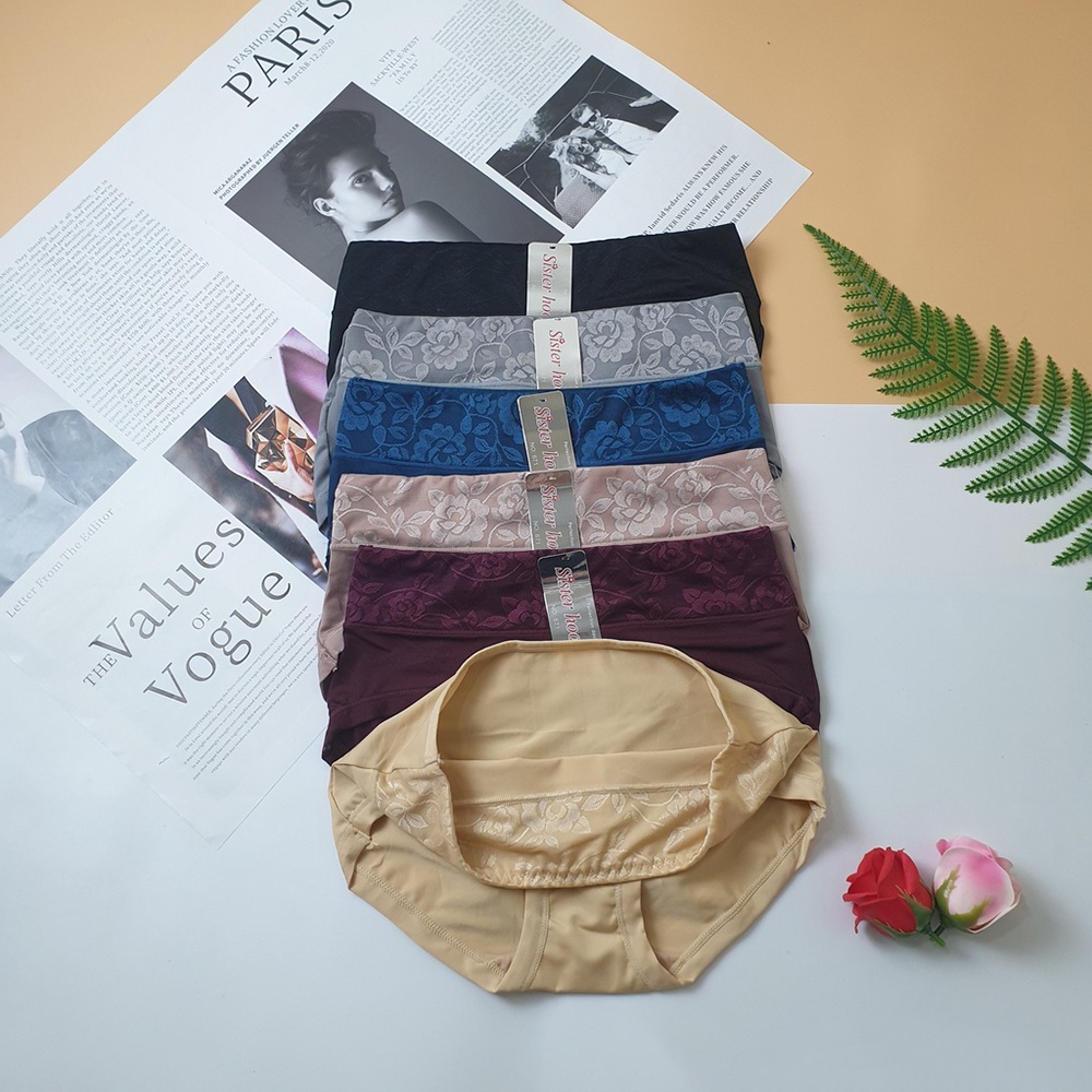 Quần lót nữ Thái Lan Sister Hood 671 chất liệu thun lạnh, cạp bụng pha ren cách điệu.