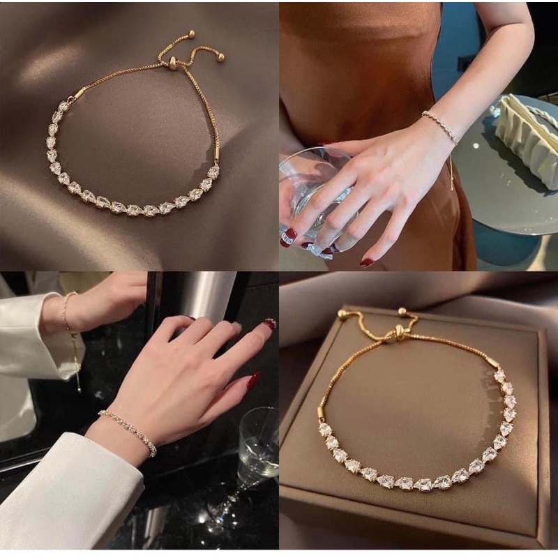 LẮC TAY FULL ĐÁ ĐÍNH CHẮC CHẮN , BẠC TRUNG ĐEO SÁNG DA NÂNG TONE , 2 màu bạc + vàng , phụ kiện xinh không thể thiếu