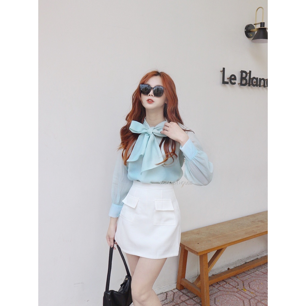 Váy quần WONDERHOUSE chữ A hai túi chất lenin dày dặn đứng form công sở, dạo phố - Two skirt