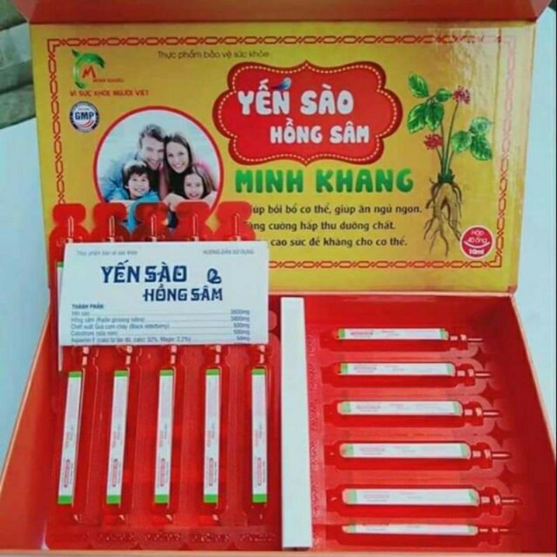 [Hộp 40 ống]Yến sào hồng sâm Minh khang_hộp lớn tặng quà cho bé