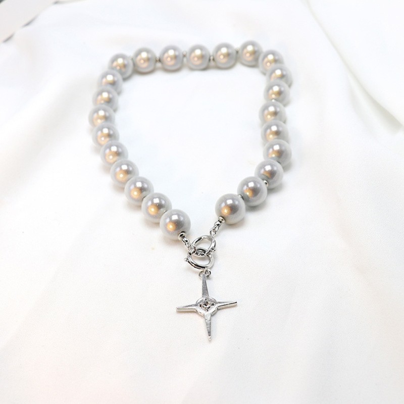 Ivy Super Bright White Pearl Chokers Fluorescence Ball Pearl Chain Cross Starlight Pendant Necklace Women Fashion Jewelry