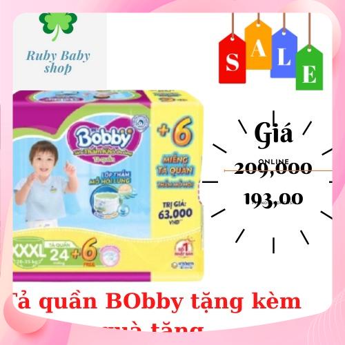 [TẶNG 6 MIẾNG]Tã quần bobby size XXXL 24 miếng tặng kèm 6 miếng,bĩm quần bobby siêu thấm xxxl24 miếng cho bé 20-35kg