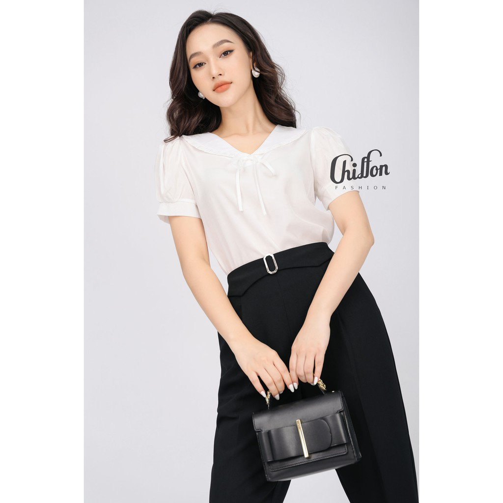 Áo sơ mi công sở nữ cổ V, áo sơ mi cổ buộc nơ, áo sơ mi thiết kế Chiffon | BigBuy360 - bigbuy360.vn