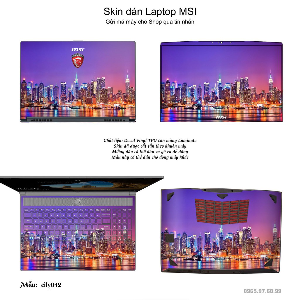 Skin dán Laptop MSI in hình thành phố nhiều mẫu 2 (inbox mã máy cho Shop)