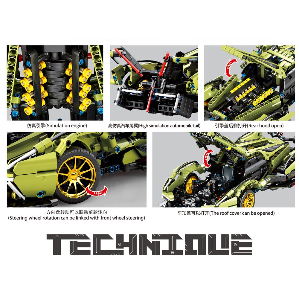 Đồ chơi Lắp ráp Mô hình siêu xe 1:14  Racing Car Lamborghinis V12 Vision 8553 1039pcs Moc Bricks