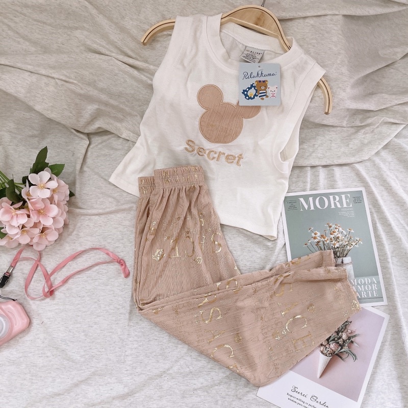 Sale bỏ mẫu - Bộ ba lỗ bé gái thêu hình Mickey khoẻ khoắn năng động, size nhỡ (15-35kg) - TIỆM NHÀ SU