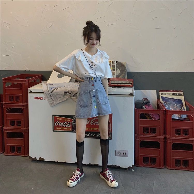 Chân váy denim lưng cao dáng chữ A phong cách Hàn Quốc thời trang mùa hè 2020 cho nữ sinh váy chân váy chữ a váy chữ a chân váy chữ a