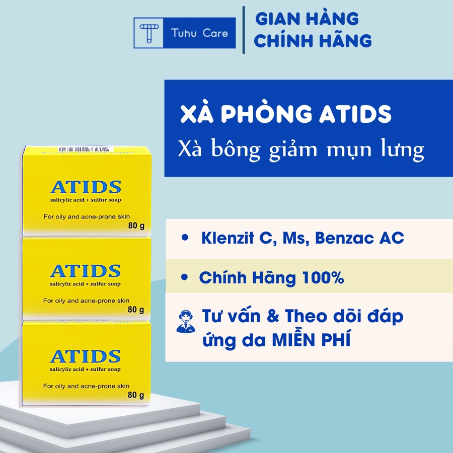 Xà Phòng Tắm ATIDS Soap 80g - Giảm Mụn Lưng, Giúp Làm Sạch - Cho Da Mụn, Dầu - Salicylic ACid 2% + Sulfur